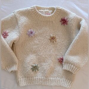 Zara Size 3-4 years Cream Floral Embroidery Knit Sweater